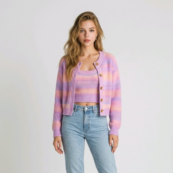 Women’s Pastel Striped Cardigan Set - Picture 3 of 10